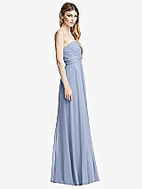 Side View Thumbnail - Sky Blue Shirred Bodice Strapless Chiffon Maxi Dress with Optional Straps