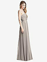 Side View Thumbnail - Taupe Shirred Bodice Strapless Chiffon Maxi Dress with Optional Straps