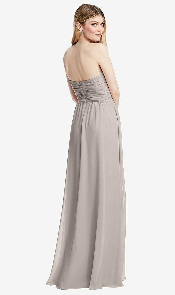 Back View - Taupe Shirred Bodice Strapless Chiffon Maxi Dress with Optional Straps