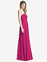Side View Thumbnail - Think Pink Shirred Bodice Strapless Chiffon Maxi Dress with Optional Straps