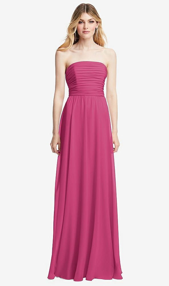Front View - Tea Rose Shirred Bodice Strapless Chiffon Maxi Dress with Optional Straps