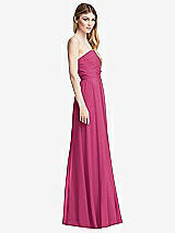 Side View Thumbnail - Tea Rose Shirred Bodice Strapless Chiffon Maxi Dress with Optional Straps