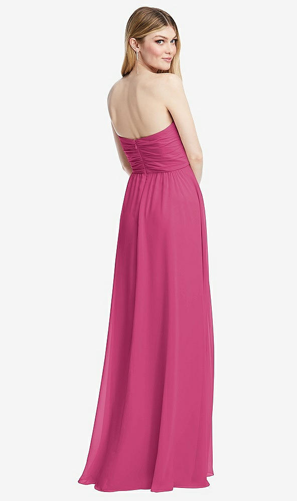 Back View - Tea Rose Shirred Bodice Strapless Chiffon Maxi Dress with Optional Straps