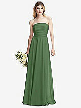 Alt View 1 Thumbnail - Vineyard Green Shirred Bodice Strapless Chiffon Maxi Dress with Optional Straps