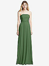 Front View Thumbnail - Vineyard Green Shirred Bodice Strapless Chiffon Maxi Dress with Optional Straps
