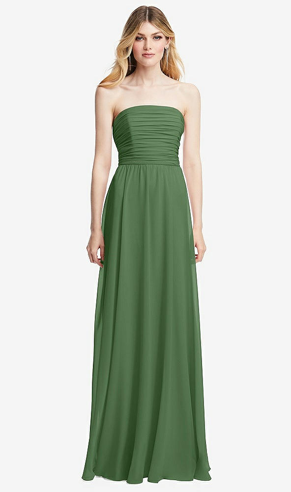 Front View - Vineyard Green Shirred Bodice Strapless Chiffon Maxi Dress with Optional Straps