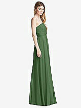 Side View Thumbnail - Vineyard Green Shirred Bodice Strapless Chiffon Maxi Dress with Optional Straps