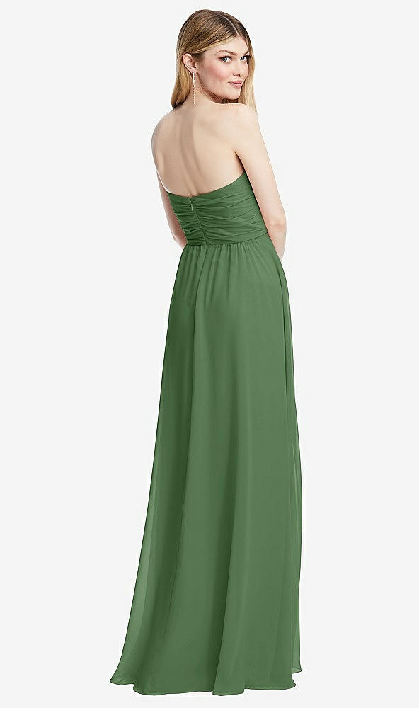 Back View - Vineyard Green Shirred Bodice Strapless Chiffon Maxi Dress with Optional Straps