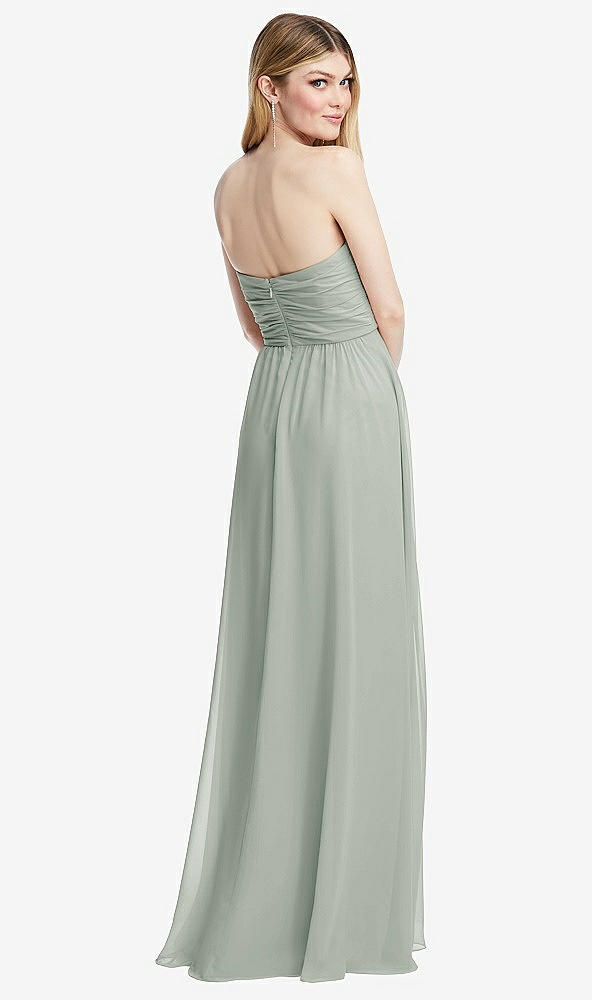 Back View - Willow Green Shirred Bodice Strapless Chiffon Maxi Dress with Optional Straps