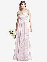 Alt View 1 Thumbnail - Watercolor Print Shirred Bodice Strapless Chiffon Maxi Dress with Optional Straps