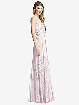 Side View Thumbnail - Watercolor Print Shirred Bodice Strapless Chiffon Maxi Dress with Optional Straps