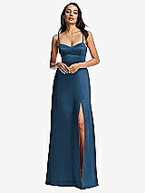 Alt View 1 Thumbnail - Dusk Blue Bustier A-Line Maxi Dress with Adjustable Spaghetti Straps