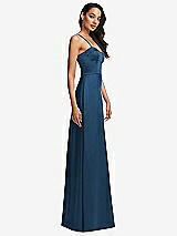 Side View Thumbnail - Dusk Blue Bustier A-Line Maxi Dress with Adjustable Spaghetti Straps