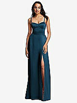 Front View Thumbnail - Atlantic Blue Bustier A-Line Maxi Dress with Adjustable Spaghetti Straps