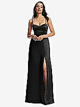 Alt View 1 Thumbnail - Black Bustier A-Line Maxi Dress with Adjustable Spaghetti Straps