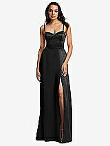Front View Thumbnail - Black Bustier A-Line Maxi Dress with Adjustable Spaghetti Straps