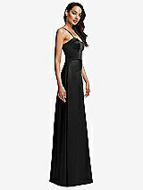 Side View Thumbnail - Black Bustier A-Line Maxi Dress with Adjustable Spaghetti Straps