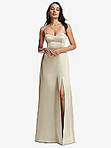 Alt View 1 Thumbnail - Champagne Bustier A-Line Maxi Dress with Adjustable Spaghetti Straps
