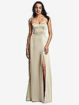 Front View Thumbnail - Champagne Bustier A-Line Maxi Dress with Adjustable Spaghetti Straps