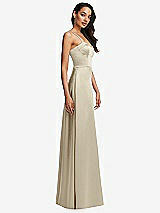 Side View Thumbnail - Champagne Bustier A-Line Maxi Dress with Adjustable Spaghetti Straps