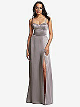 Front View Thumbnail - Cashmere Gray Bustier A-Line Maxi Dress with Adjustable Spaghetti Straps