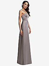 Side View Thumbnail - Cashmere Gray Bustier A-Line Maxi Dress with Adjustable Spaghetti Straps