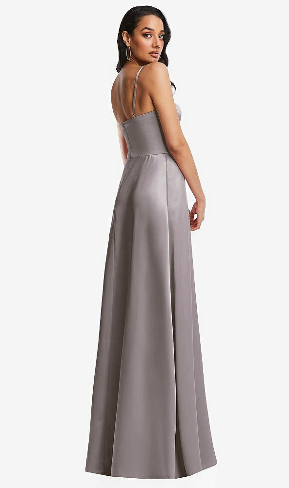Back View - Cashmere Gray Bustier A-Line Maxi Dress with Adjustable Spaghetti Straps