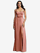 Front View Thumbnail - Desert Rose Bustier A-Line Maxi Dress with Adjustable Spaghetti Straps