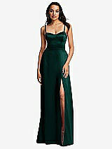 Front View Thumbnail - Evergreen Bustier A-Line Maxi Dress with Adjustable Spaghetti Straps
