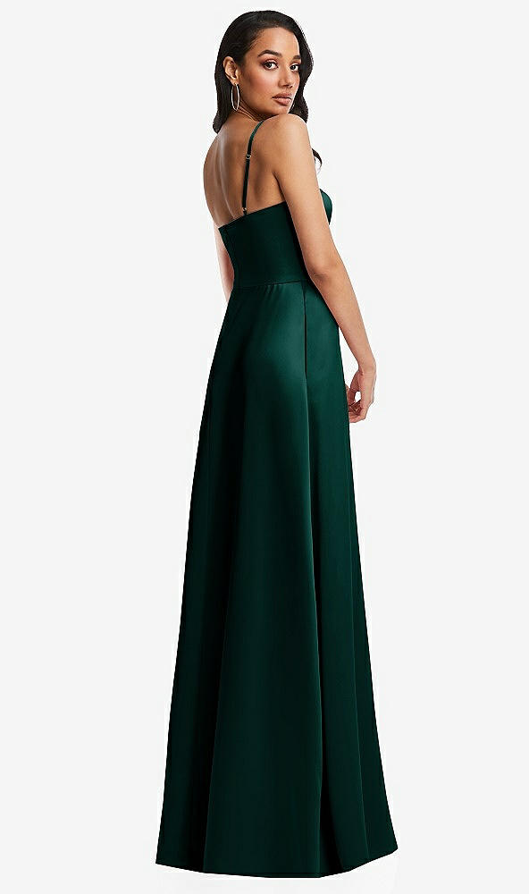 Back View - Evergreen Bustier A-Line Maxi Dress with Adjustable Spaghetti Straps