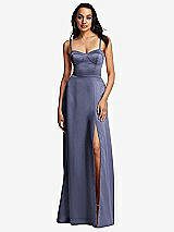 Front View Thumbnail - French Blue Bustier A-Line Maxi Dress with Adjustable Spaghetti Straps