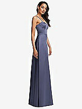 Side View Thumbnail - French Blue Bustier A-Line Maxi Dress with Adjustable Spaghetti Straps