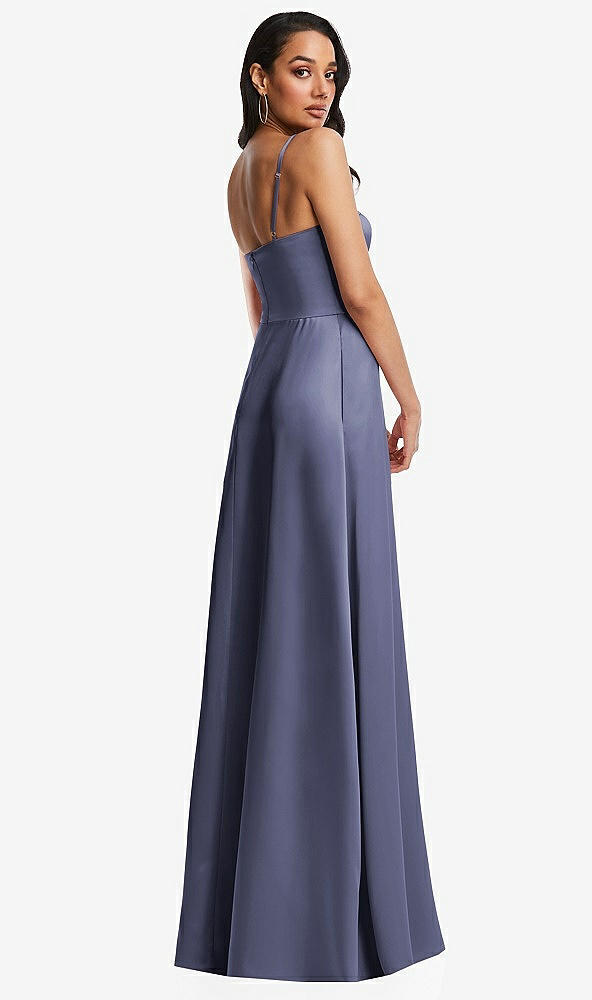 Back View - French Blue Bustier A-Line Maxi Dress with Adjustable Spaghetti Straps