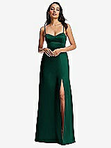 Alt View 1 Thumbnail - Hunter Green Bustier A-Line Maxi Dress with Adjustable Spaghetti Straps