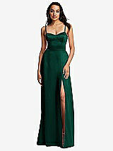 Front View Thumbnail - Hunter Green Bustier A-Line Maxi Dress with Adjustable Spaghetti Straps