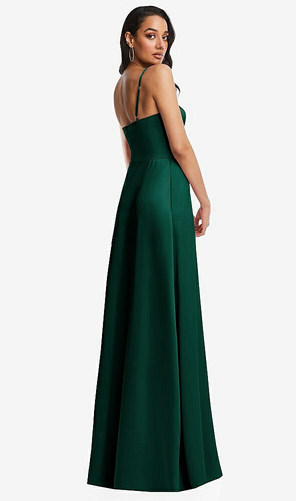 Back View - Hunter Green Bustier A-Line Maxi Dress with Adjustable Spaghetti Straps
