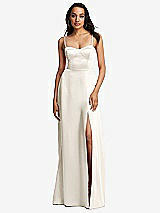 Front View Thumbnail - Ivory Bustier A-Line Maxi Dress with Adjustable Spaghetti Straps