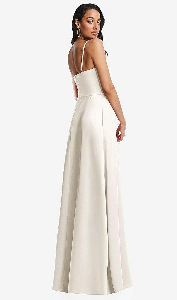 Back View - Ivory Bustier A-Line Maxi Dress with Adjustable Spaghetti Straps