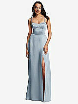 Front View Thumbnail - Mist Bustier A-Line Maxi Dress with Adjustable Spaghetti Straps