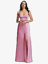 Alt View 1 Thumbnail - Powder Pink Bustier A-Line Maxi Dress with Adjustable Spaghetti Straps