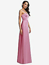 Side View Thumbnail - Powder Pink Bustier A-Line Maxi Dress with Adjustable Spaghetti Straps