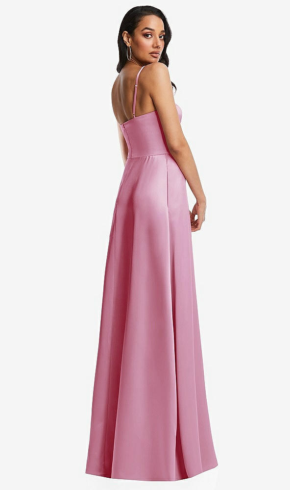 Back View - Powder Pink Bustier A-Line Maxi Dress with Adjustable Spaghetti Straps