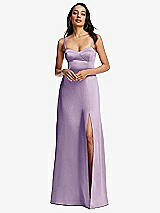 Alt View 1 Thumbnail - Pale Purple Bustier A-Line Maxi Dress with Adjustable Spaghetti Straps