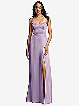 Front View Thumbnail - Pale Purple Bustier A-Line Maxi Dress with Adjustable Spaghetti Straps