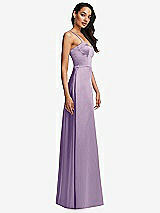 Side View Thumbnail - Pale Purple Bustier A-Line Maxi Dress with Adjustable Spaghetti Straps