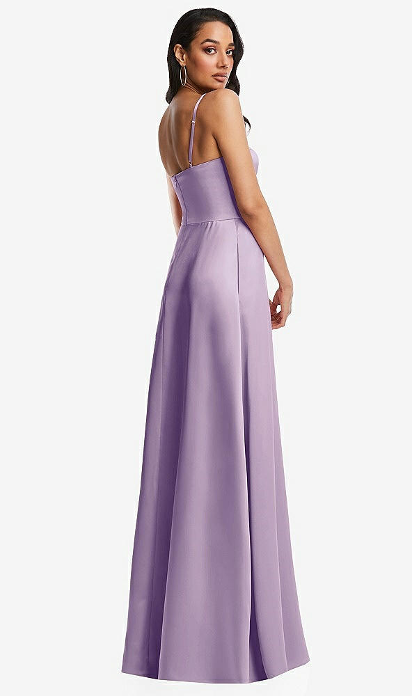 Back View - Pale Purple Bustier A-Line Maxi Dress with Adjustable Spaghetti Straps