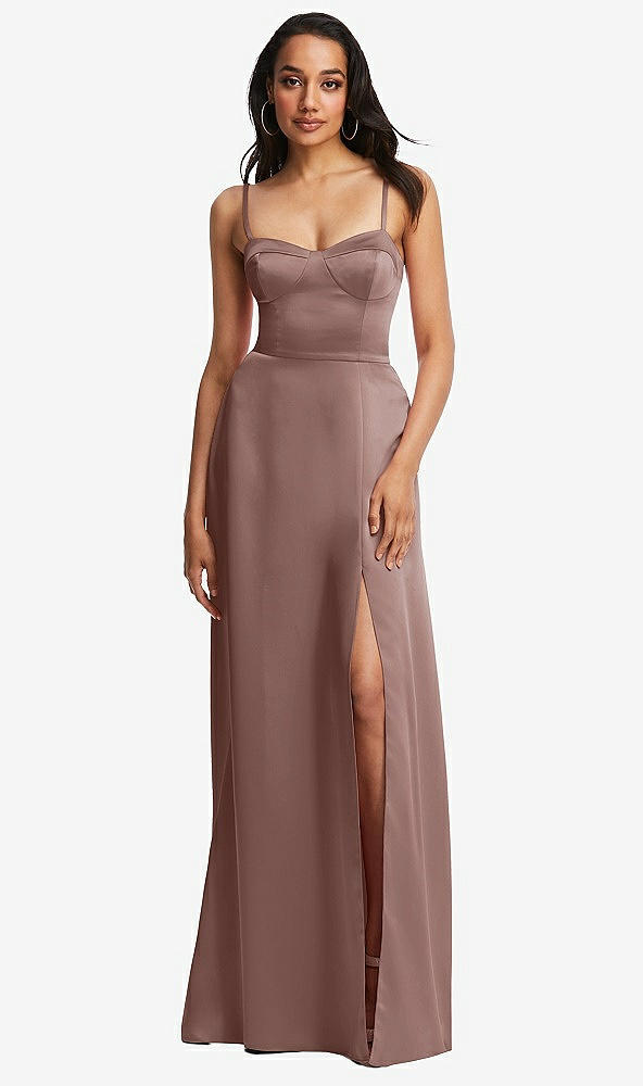 Front View - Sienna Bustier A-Line Maxi Dress with Adjustable Spaghetti Straps