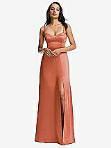 Alt View 1 Thumbnail - Terracotta Copper Bustier A-Line Maxi Dress with Adjustable Spaghetti Straps