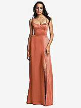 Front View Thumbnail - Terracotta Copper Bustier A-Line Maxi Dress with Adjustable Spaghetti Straps