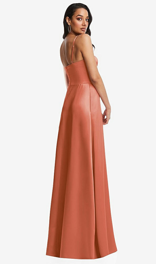 Back View - Terracotta Copper Bustier A-Line Maxi Dress with Adjustable Spaghetti Straps